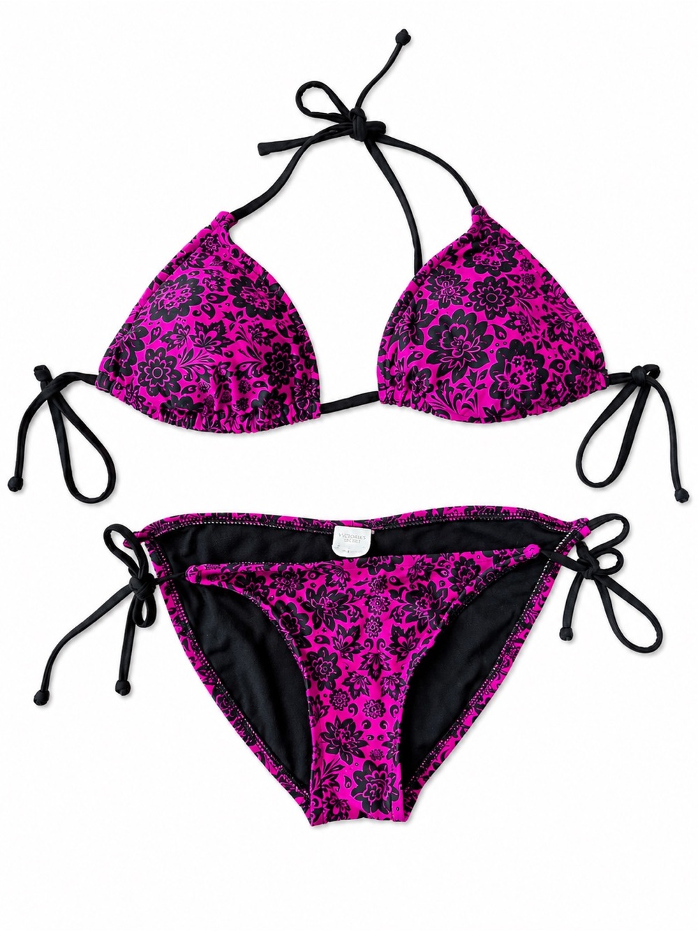 Xhilaration Pink Black Floral Bikini Set Medium Top Small Bottom - Picture 2 of 7